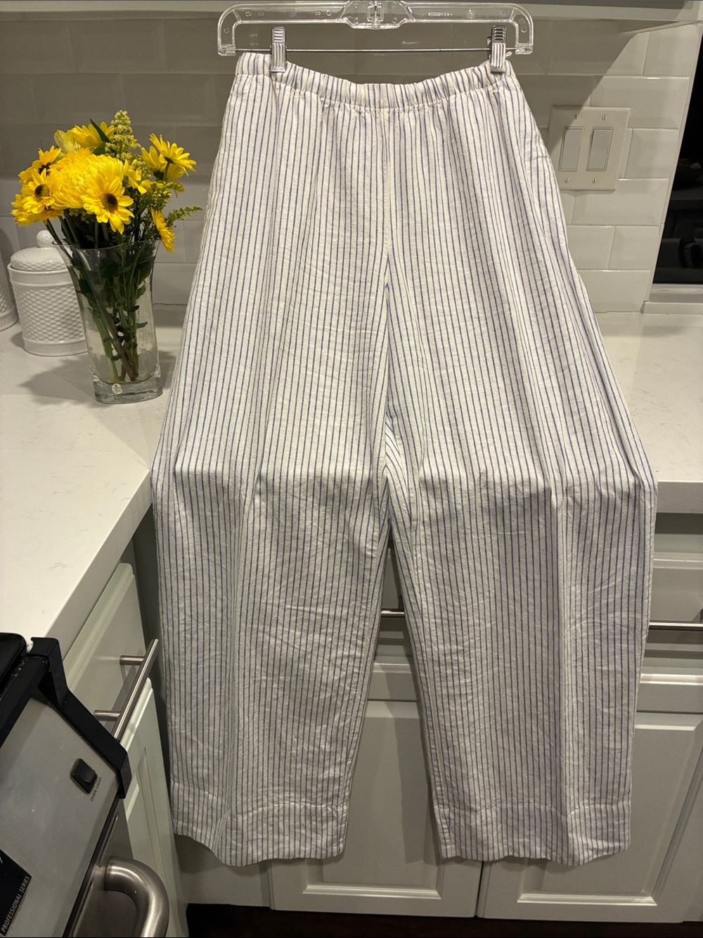 GAP White Pants with Navy Pinstripes